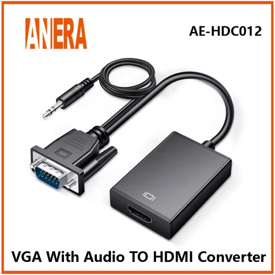 Anera 뜨거운 판매 VGA-HDMI 변환기 비디오 변환기 어댑터 케이블(오디오 포함)